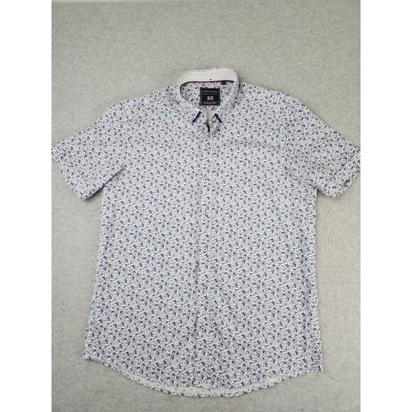 Guide London Shirt Men XL White Red Blue Geometric Floral Preppy Short Sleeve UK - Picture 2 of 14